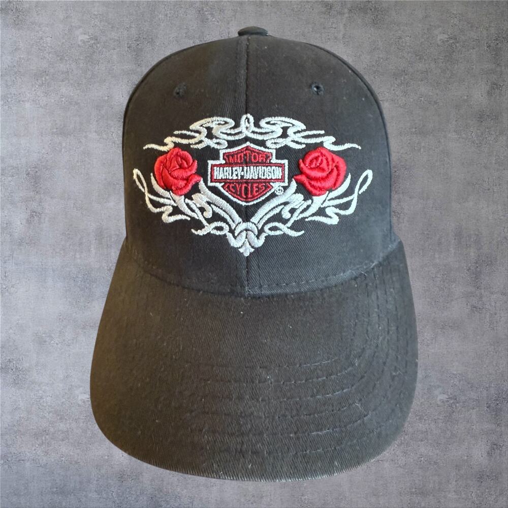 Harley-Davidson Women's Hat Rose Embroidered Bar & Shield Black Baseball Cap Adj